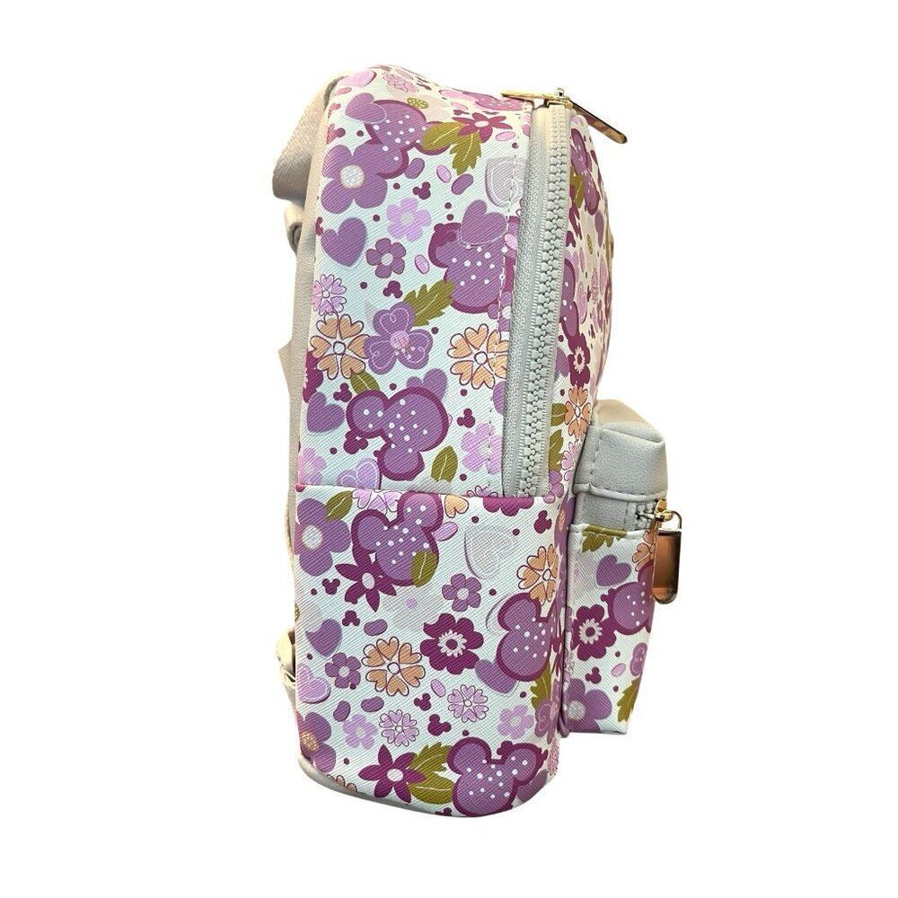 Disney Pink Floral Mini Backpack Mickey Mouse Ears Print Hearts Bioworld NWT - Picture 3 of 7